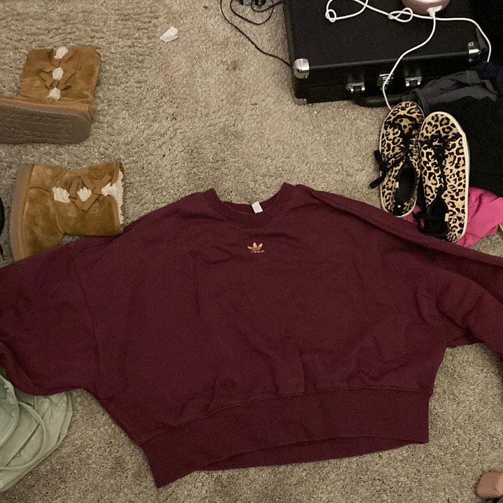 Maroon Adidas Cropped Crewneck
